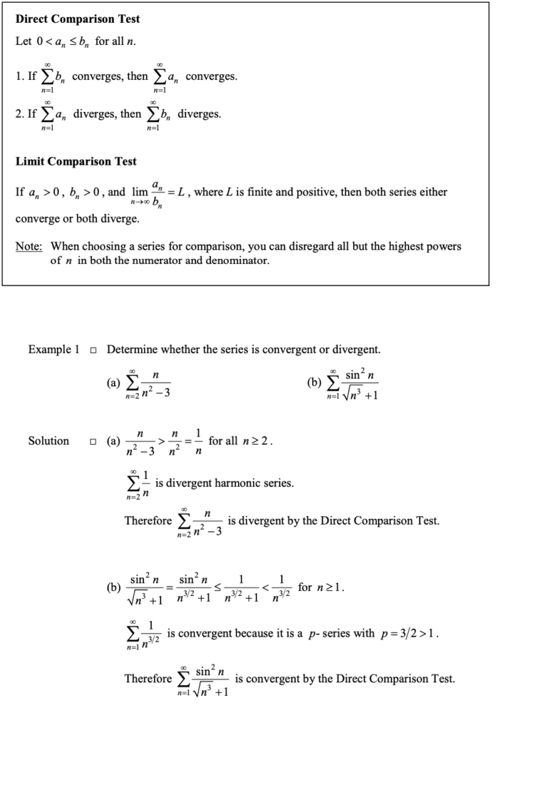 The Comparison Test in Infinite Sequences and Series